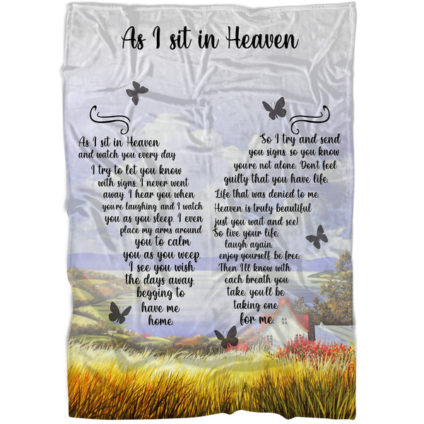 Memorial Blanket - As I Sit in Heaven| Remembrance Fleece Throw for Loss of Loved One| Mother Loss, Father Loss Sympathy Gift| N1184