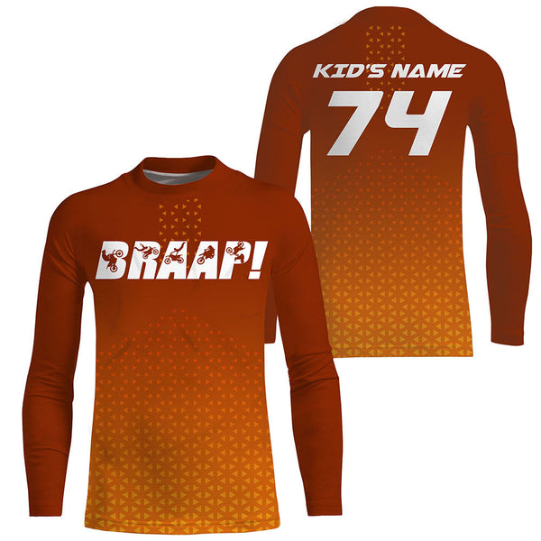 Custom Motocross Jersey Orange Braaap UPF30+ Kids Men Women Dirt Bike Shirt Racing Long Sleeves NMS1333