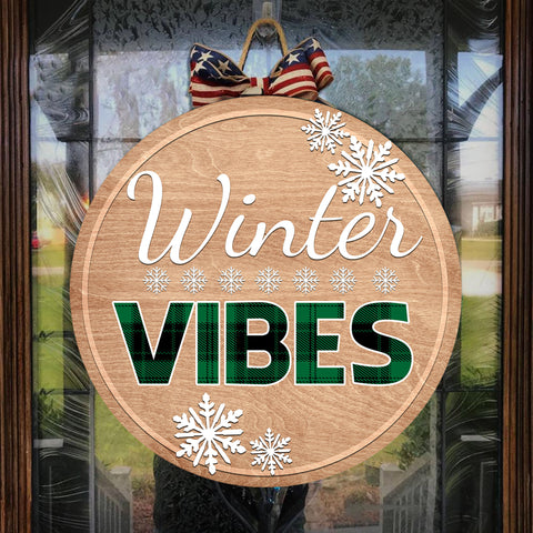 Christmas Wooden Door Hanger| Winter Vibes Door Hanger for Christmas| Holiday Door Hanger Xmas Welcome Sign Christmas Decoration for Front Door, Wall, Home| JDH41
