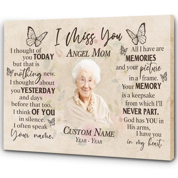 Custom Mother Memorial Canvas| I Miss You Mom| Butterfly Memorial Gift for Loss of Mother Sympathy Gift Loss of Mom| In Memory of Mom on Birthday Christmas Mother's Day in Heaven JC540 Myfihu