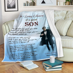 Memorial Blanket - Son in Memory Custom Picture Blanket| Meaningful Remembrance Fleece Throw, Deepest Grief Sympathy Gift, Loss of Son Memorial Blankets and Throws| N2394