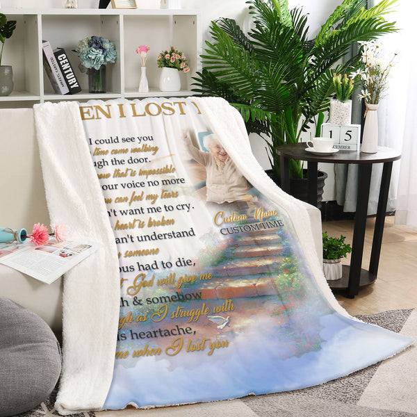 Memorial Blanket - When I Lost You Heaven Gate Fleece Blanket Personalized Remembrance Fleece Blanket Memorial Throw Bereavement Gift Grief Sympathy Gift for Loss of Loved One - JB301