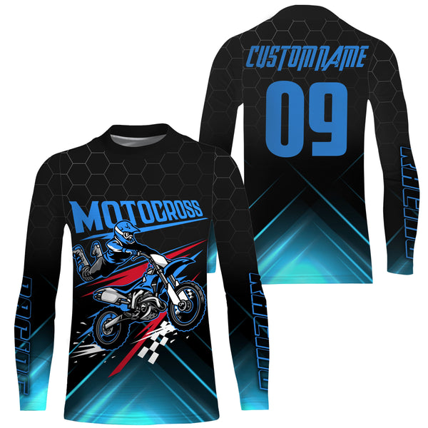 UPF30+ custom adult&kid blue dirt bike jersey freestyle Motocross for life biker MX motorcycle PDT53