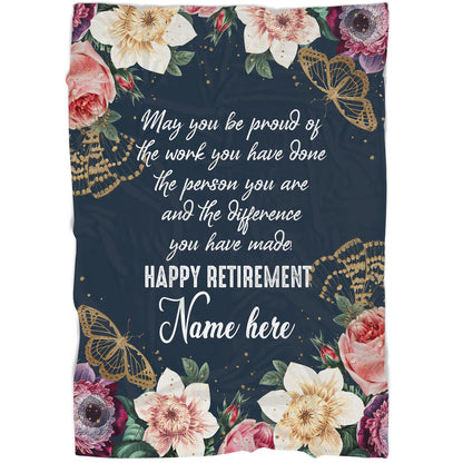 Happy Retirement Blanket| Floral Blanket Custom Retirement Gift for Mother Father Nurse Teacher Mother JB233