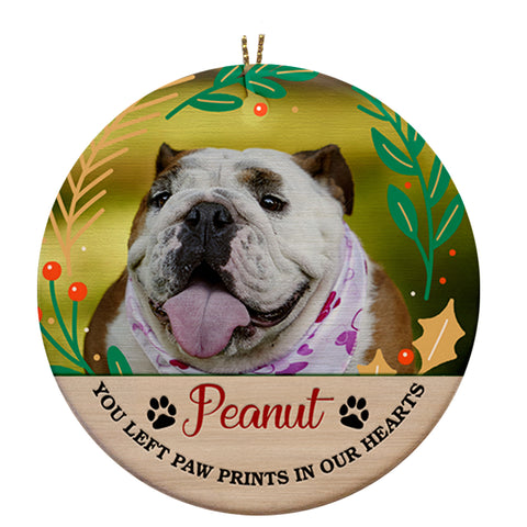 Pet Memorial Ornament - Personalized Photo| You Left Paw Prints, Christmas Ornament Remembrance for Loss of Dog, Loss of Cat, Pet Loss| NOM07