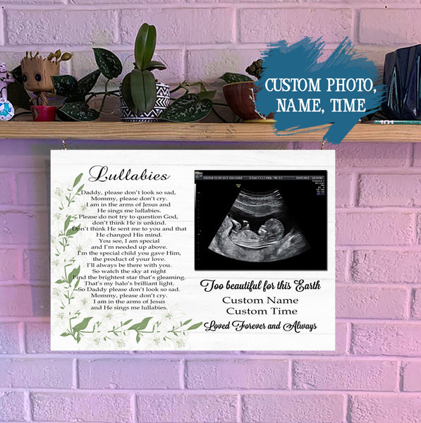 Baby Memorial Canvas - Too Beautiful For This Earth Wall Art Customized Memorial Gift for Loss of Baby Stillborn Loss Infant Loss Miscarriage In Loving Memory of Baby Angel - JC676