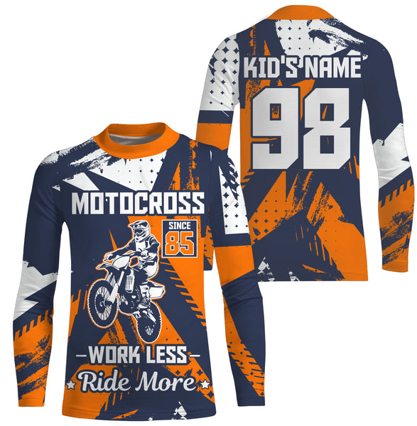 Work Less Ride More kid adult Motocross jersey personalized UPF30+ dirt bike long sleeves racing NMS1097