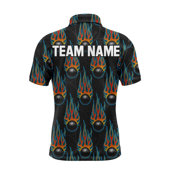 Flame Bowling Polo Shirt, Personalized Men Short Sleeves Bowlers Jersey Custom Team Name NBP40