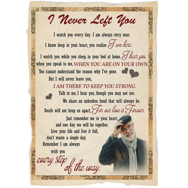 Personalized Memorial Blanket - I Never Left You| Remembrance Sympathy Throw Blanket, Memorial Gift for Loss of Father, Mother, Husband in Heaven, In Loving Memory| N2114