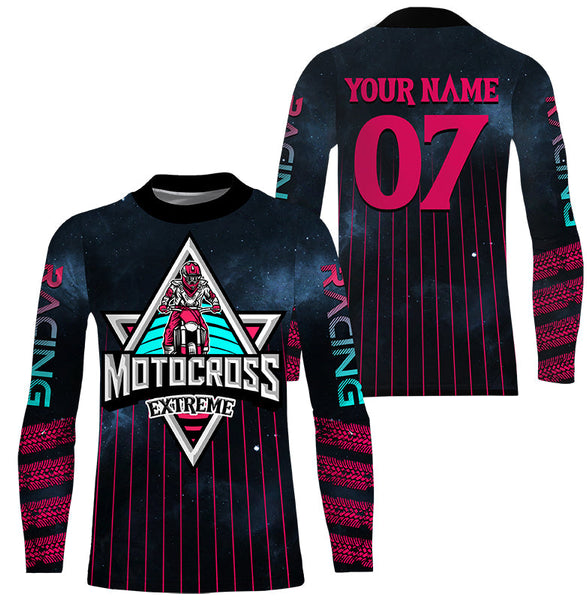 Custom Motocross racing jersey kid adult extreme UPF30+ motorcycle pink dirt bike shirt off-road PDT306