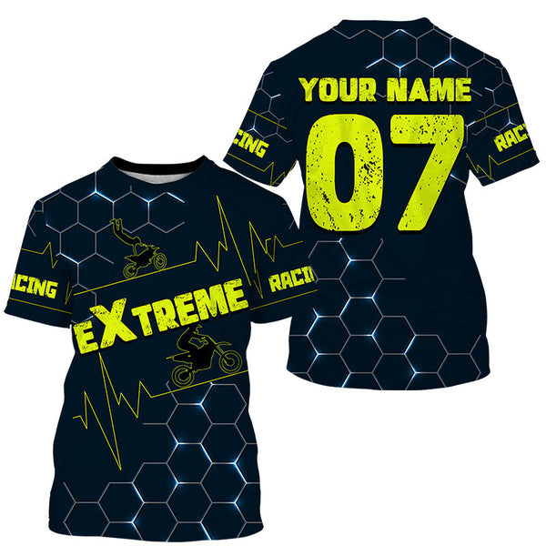 Personalized Motocross men women kid blue jersey UPF30+ freestyle off-road extreme dirt bike shirt  PDT322