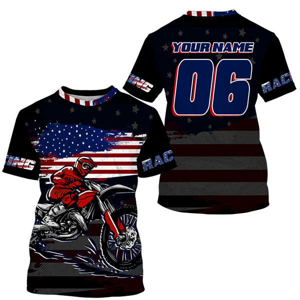 USA Motocross kid adult jersey personalized upf30+ patriotic off-road biker shirt motorcycle PDT438