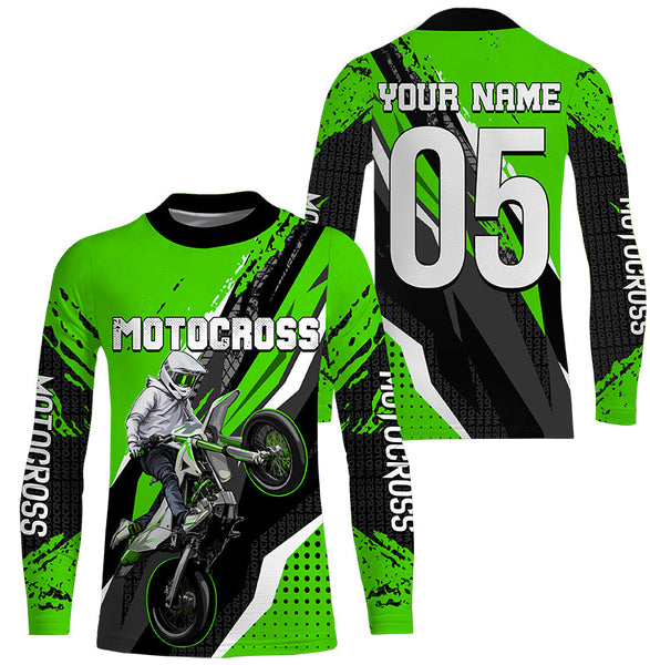 Men women youth custom Motocross jersey UPF30+ off-road green dirt bike racing shirt motorcycle PDT304