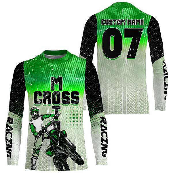 Kid men women custom name&number dirt bike jersey green Motocross racing UPF30+ motorcycle shirt PDT382