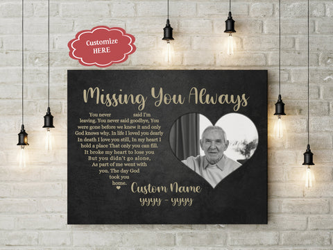 Memorial Gift for Loss of Loved One in Heaven Missing You Always Personalized Canvas Memory VTQ89