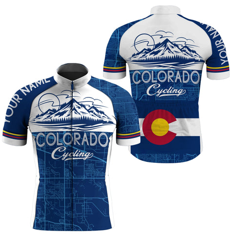 Navy Colorado men women's cycling jersey with 3 pockets UPF50+ full zip mountain bike bmx shirt| SLC167