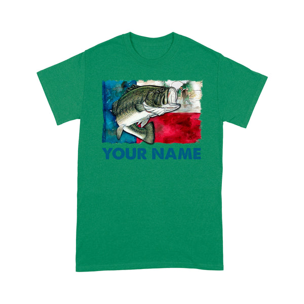 TX bass fishing, Texas state vintage flag bass fishing custom name shirt D06 NQS1309- Standard T-shirt