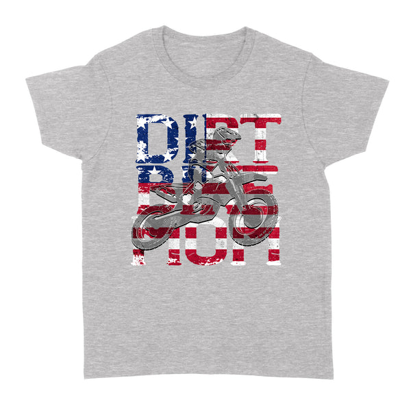 Dirt Bike Mom American Flag T-shirt - Mother's Day Shirt for Mom of a Rider, Patriotic Motorcycle Shirt| NMS342 A01