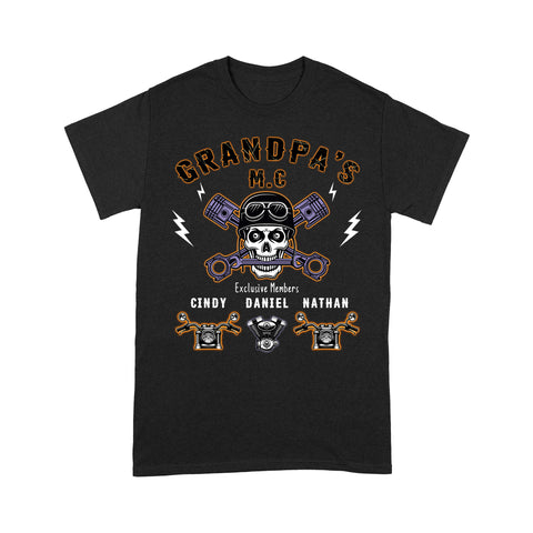 Grandpa's Motorcycle Club- Custom Kids Name, Biker Men T-shirt, Cool Tee for Cruiser Rider Papa| NMS36 A01