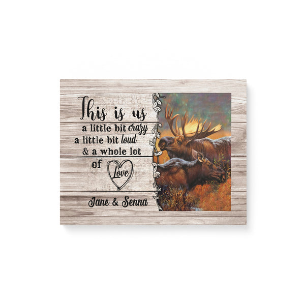 Custom Valentine love moose canvas prints with couple name , personalized canvas wall art in house for your wife, husband, boyfriend, girlfriend NQSD264