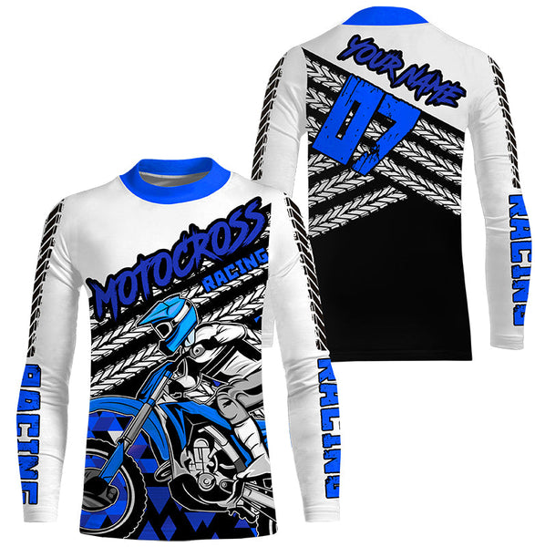 Personalized blue motocross kid men women jersey UPF30+ extreme off-road motorcycle shirt biker PDT414