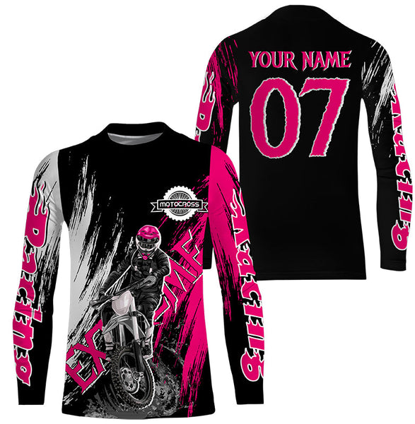 Extreme Motocross pink jersey UPF30+ youth adult custom dirt bike racing shirt motorcycle PDT340