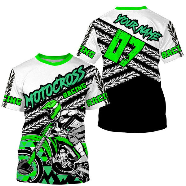 Kid&adult custom Dirt Bike jersey green UPF30+ extreme motocross racing shirt off-road motorcycle PDT413