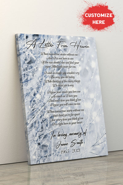 A Letter From Heaven Canvas Memorial Gift for Loss of Mother Father Someone in Heaven Sympathy Gift AP289