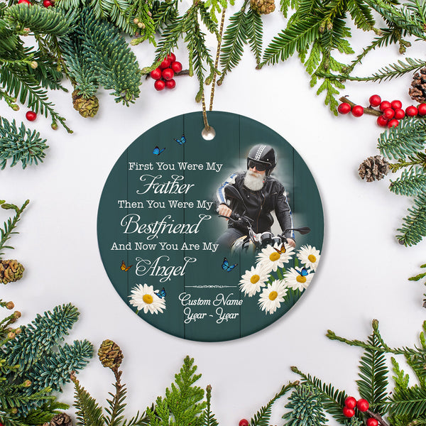 Biker Dad In Heaven Ornament Personalized Motorcycle Ornament Memorial Gift For Loss Of Loved One ODT74