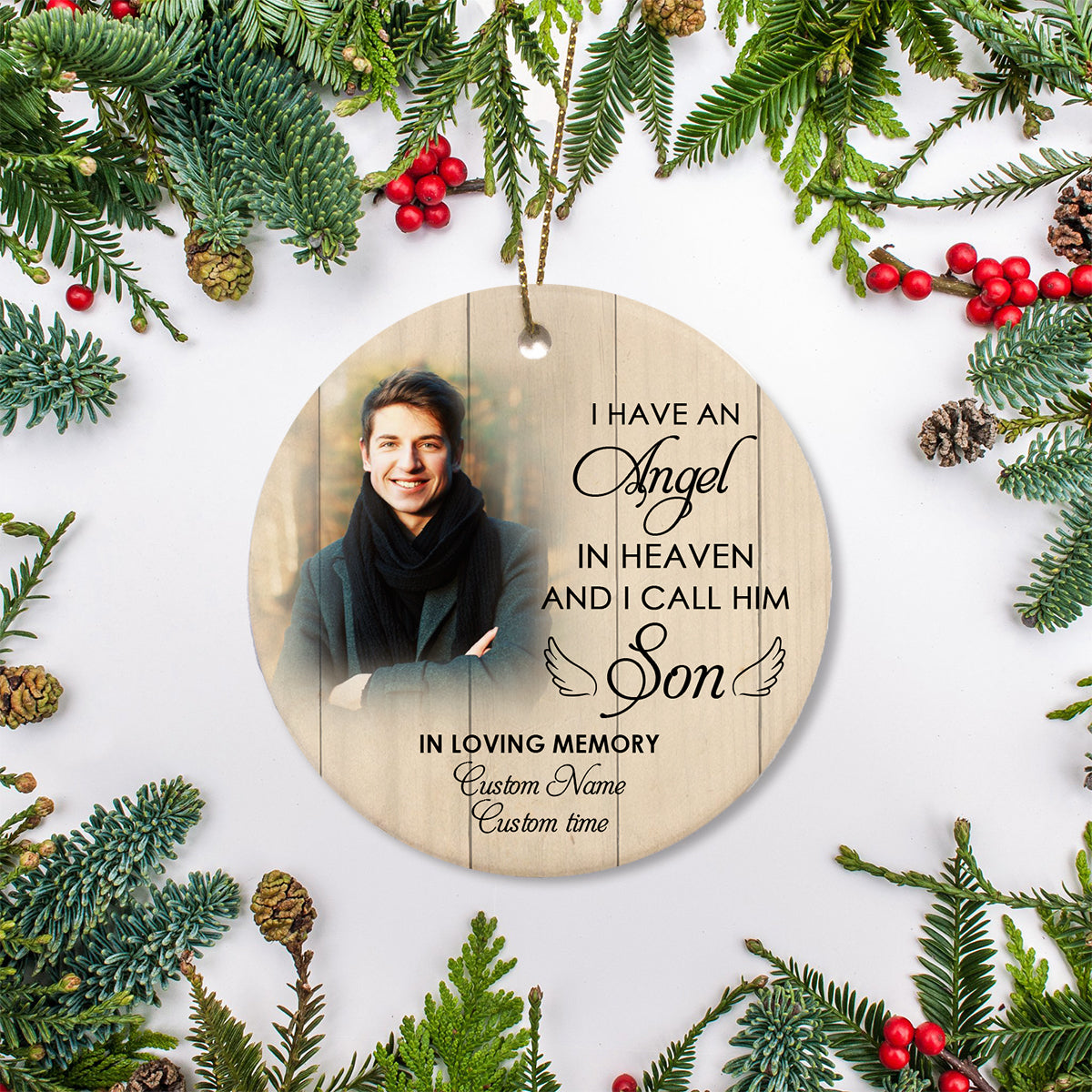 Angel Son Memorial Ornament, Personalized Christmas Sympathy Gift for Loss of Son in Memory NOM340