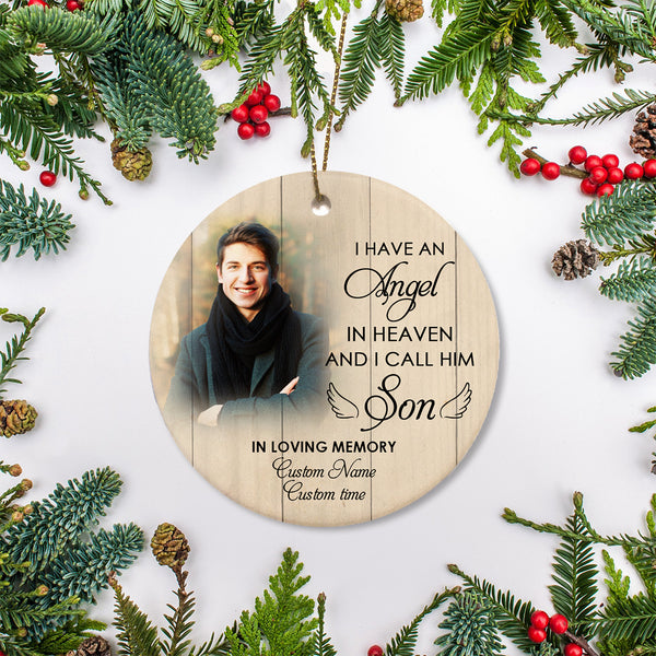 Angel Son Memorial Ornament, Personalized Christmas Sympathy Gift for Loss of Son in Memory NOM340
