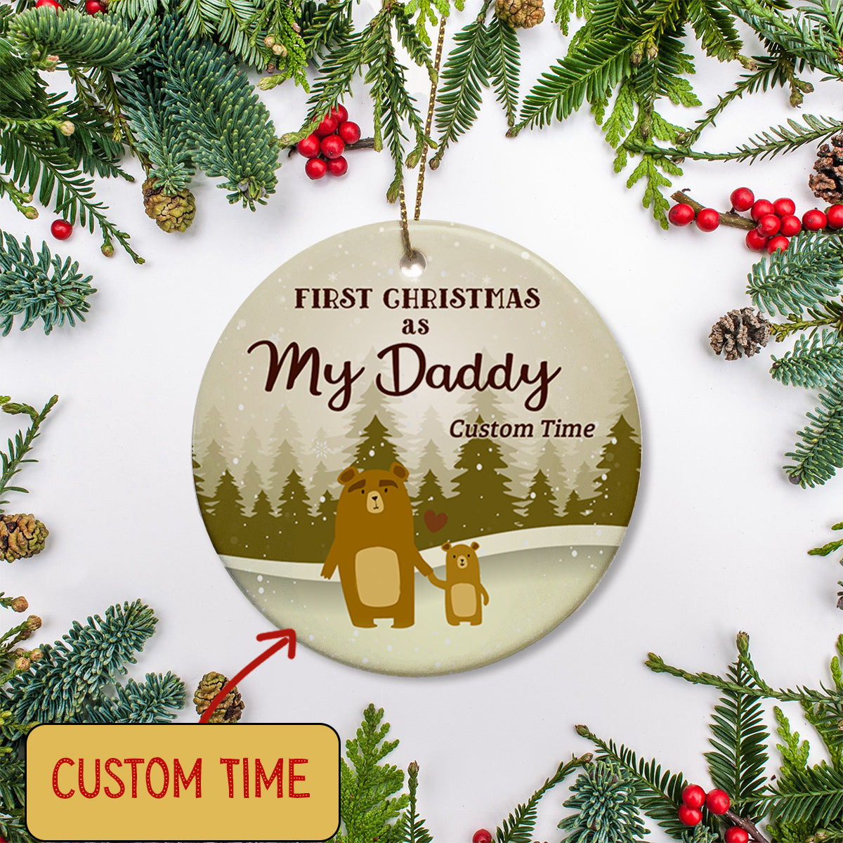 New Dad Christmas Ornament - Custom First Christmas As My Daddy - Brown Bear Ornament from Baby| Dad To Be Gift Baby Reveal Pregnancy Announcement Ornament for Dad on Christmas| JOR13