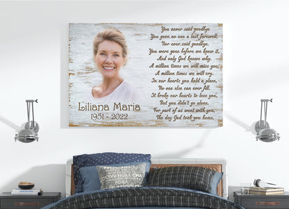 Sympathy gift for loss of loved one, Never said Goodbye canvas/poster for loss of Father Mother - VTQ175