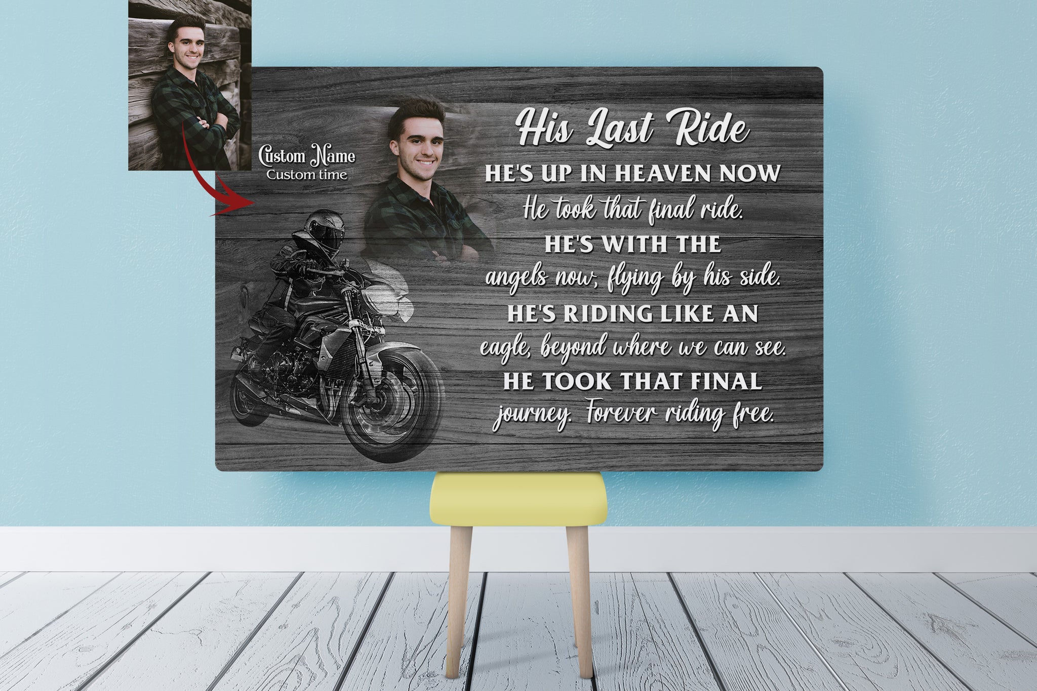 Sticker Say Your Last Ride Biker Last Ride Personalized Memorial Canvas, in Memory Motorcycle Sym ...