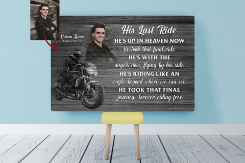 Biker Last Ride Personalized Memorial Canvas, in Memory Motorcycle Sympathy Gift for Loss of a Biker N2708