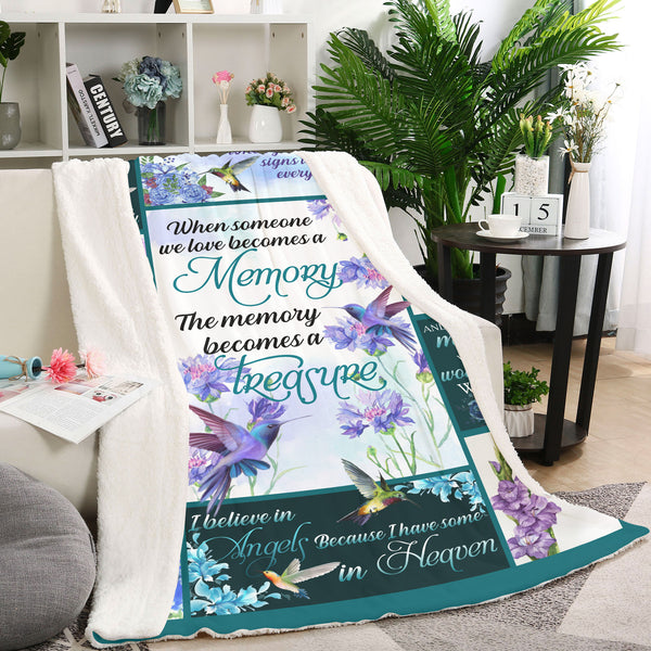 Hummingbird Memorial Blanket| In Loving Memory Remembrance Fleece Throw for Loss of Loved One, Loss of Wife, Husband | N1179