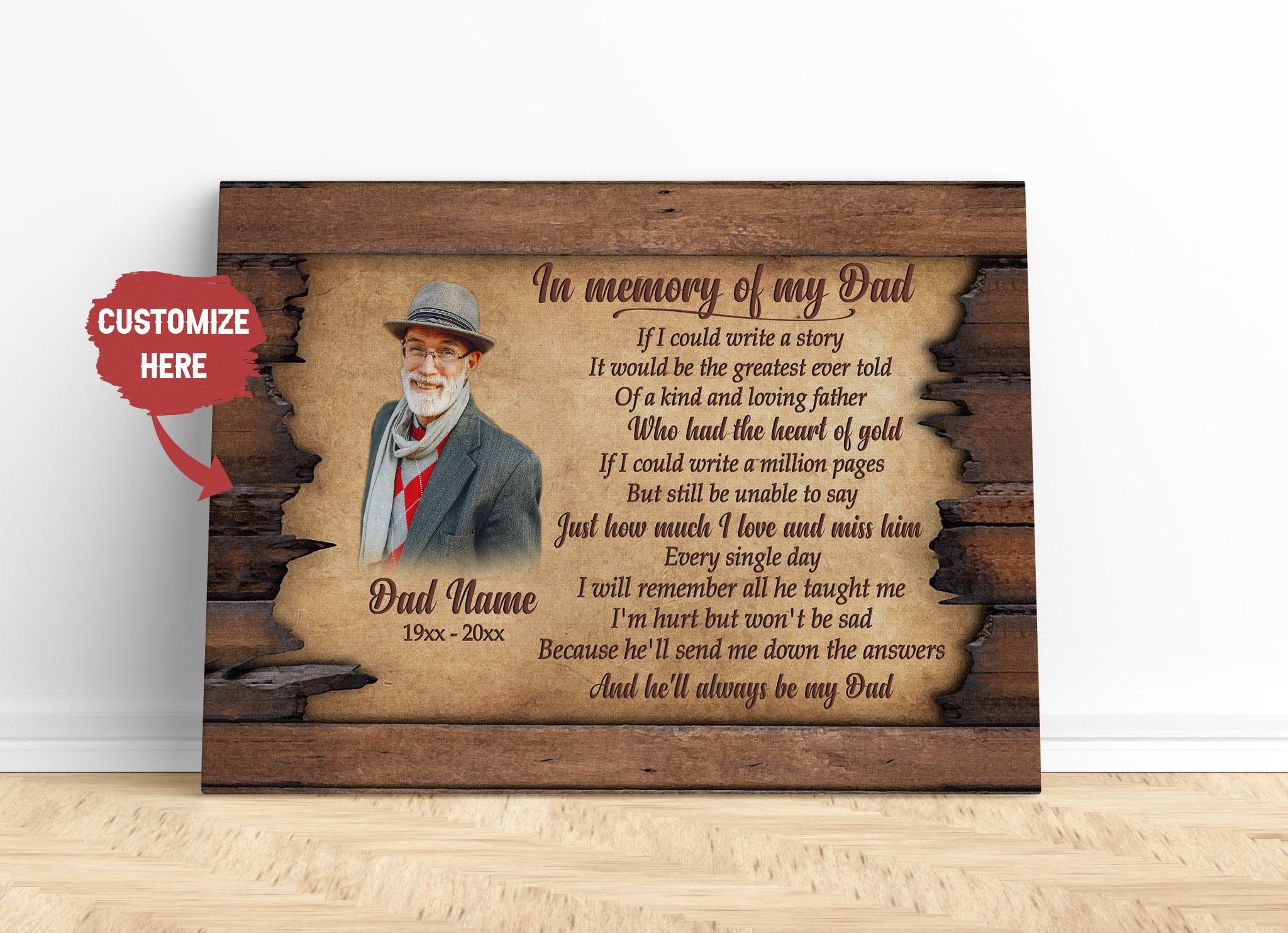 Dad in Memory Personalized Canvas Dad Remembrance on Father's Day, Sympathy Gift for Loss of Father| N2589