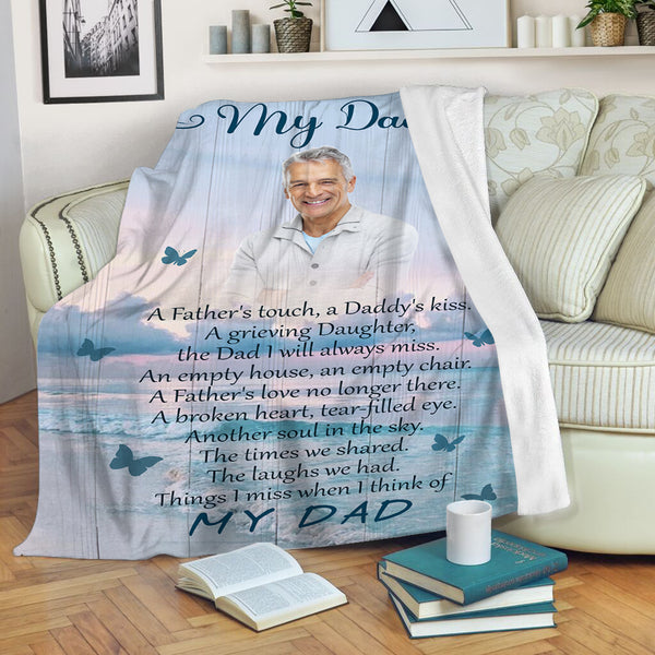 Father Memorial Blanket| Custom Photos| Father Remembrance Throw Blanket for Grieving Daughter, Angel Dad in Heaven| N1730 Myfihu