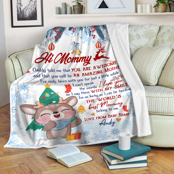 New Mom Blanket - Custom Name Baby Deer Fleece Blanket Thoughtful Blanket for Mom To Be Gift from Dad & Baby Bump Expecting Mother Baby Reveal Pregnancy Announcement Baby Xmas - JB268