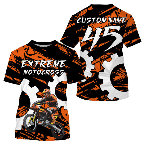 Adult&kids custom name&number orange MX racing jersey UPF30+ Motocross biker off-road shirt PDT205