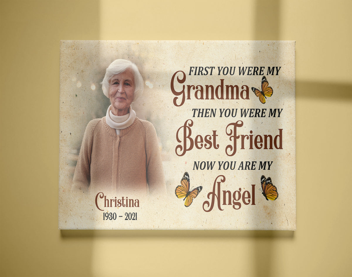 Grandma Remembrance - Personalized Memorial Canvas| In Memory of Grandma, Angel Grandma in Heaven Sympathy Canvas, Memorial Gift for Loss of Grandmother, Bereavement Gift| N2336