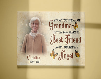 Grandma Remembrance - Personalized Memorial Canvas| In Memory of Grandma, Angel Grandma in Heaven Sympathy Canvas, Memorial Gift for Loss of Grandmother, Bereavement Gift| N2336