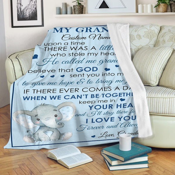 Personalized Blanket To My Grandson from Grandma| Elephant Fleece Blanket for Grandson| To My Grandson Blanket Sentimental Gift for Grandson on Christmas, Birthday, Baptism| JB196