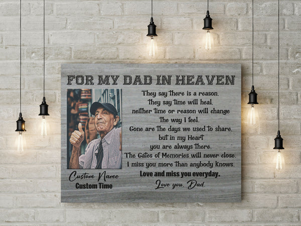 Father Memorial Canvas| For Dad In Heaven Custom Dad Memorial, Sympathy Gift Loss of Father, Loss of Dad JC904