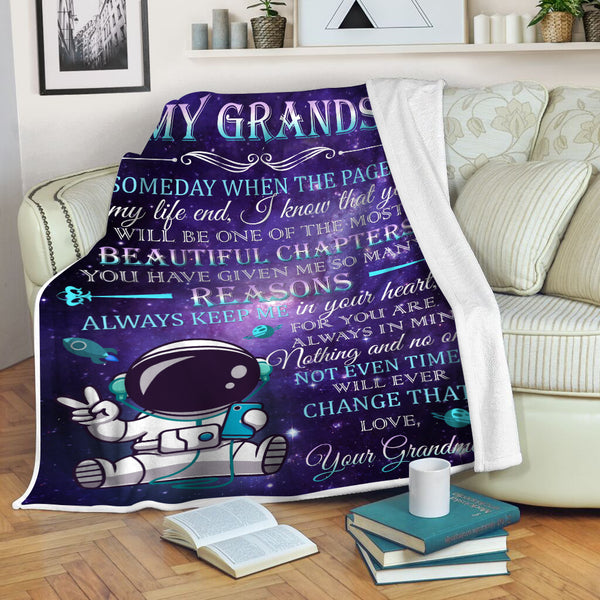 Grandson Personalized Blanket | The Most Beautiful Chapters - Astronaut Blanket | Courage Fleece Throw | T932