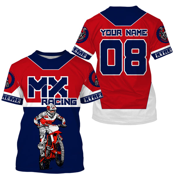 Men women youth dirt bike racing jersey UPF30+ blue red Motocross custom off-road extreme shirt  PDT208