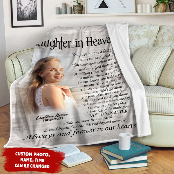 Daughter Memorial Blanket - Daughter In Heaven Personalized Daughter Remembrance Blanket Fleece Sympathy Blanket Memorial Gift for Loss of Daughter In Loving Memory of Daughter - JB272