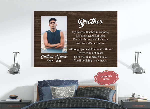 Brother Remembrance Personalized Canvas| Brother Living in My Heart| Brother Memorial Gifts, Sympathy Gifts for Loss of Brother, Bereavement Condolence| N2406