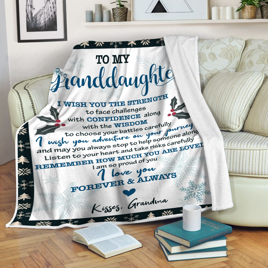 Personalized Blanket To My Granddaughter| Kisses from Grandma Fleece Blanket| Custom Name Blanket Sentimental Gift for Granddaughter on Birthday, Christmas, Graduation| JB199