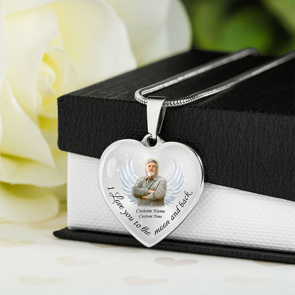 Customized Memorial necklace with photo| I love you to the moon| Rememberance jewelry loss gift NNT27